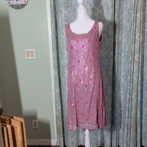 Valentine Day Pink Sequin Midi Dress